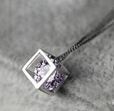 925 Silver Cube Zirconia Pendant Necklace for Women