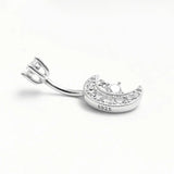 925 Silver CZ Belly Button Ring Moon Dangle Navel Piercing