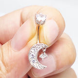 925 Silver CZ Belly Button Ring Moon Dangle Navel Piercing