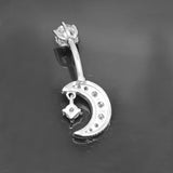 925 Silver CZ Belly Button Ring Moon Dangle Navel Piercing