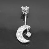 925 Silver CZ Belly Button Ring Moon Dangle Navel Piercing