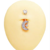 925 Silver CZ Belly Button Ring Moon Dangle Navel Piercing