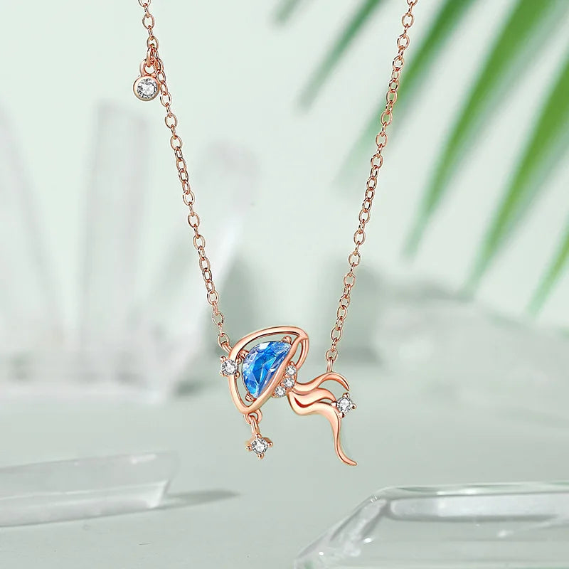 925 Silver CZ Jellyfish Pendant Necklace Rose Plating