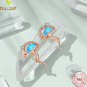 925 Silver CZ Ocean Jellyfish Stud Earrings Rose Plating