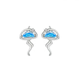 925 Silver CZ Ocean Jellyfish Stud Earrings Rose Plating