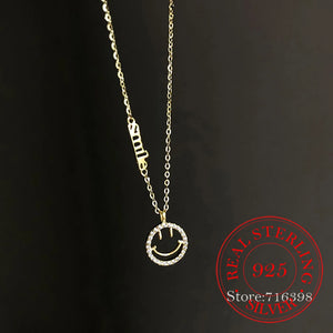 925 Silver CZ Smiling Face Letter Necklace Women Gift
