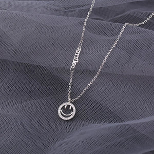 925 Silver CZ Smiling Face Letter Necklace Women Gift