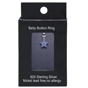 925 Silver Cubic Zircon Dangle Belly Button Ring 14G Navel Piercing