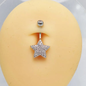 925 Silver Cubic Zircon Dangle Belly Button Ring 14G Navel Piercing