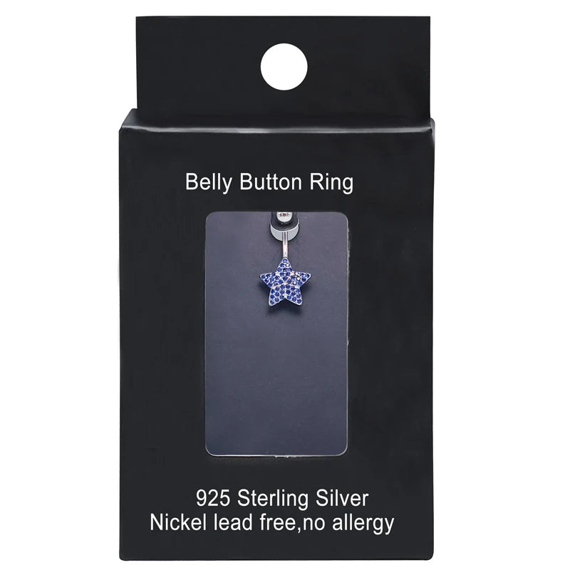 925 Silver Cubic Zircon Dangle Belly Button Ring 14G Navel Piercing