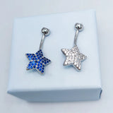 925 Silver Cubic Zircon Dangle Belly Button Ring 14G Navel Piercing