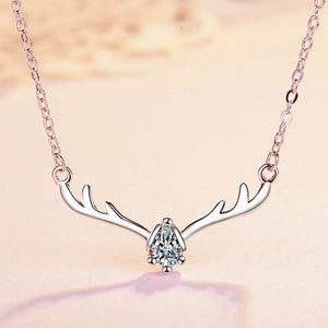925 Sterling Silver CZ Deer Antlers Necklace Creative Lady Jewelry