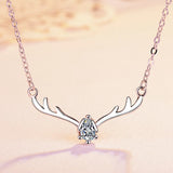 925 Sterling Silver CZ Deer Antlers Necklace Creative Lady Jewelry
