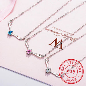925 Sterling Silver CZ Deer Antlers Necklace Creative Lady Jewelry
