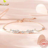 925 Silver CZ Ears Of Wheat Charm Bracelet Rose Plated