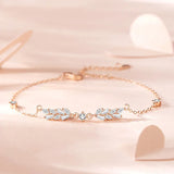 925 Silver CZ Ears Of Wheat Charm Bracelet Rose Plated