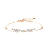 925 Silver CZ Ears Of Wheat Charm Bracelet Rose Plated