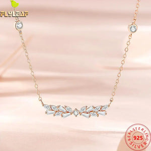 925 Silver Cubic Zirconia Wheat Pendant Necklace Rose Plating