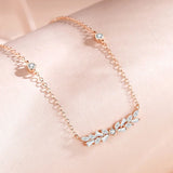 925 Silver Cubic Zirconia Wheat Pendant Necklace Rose Plating