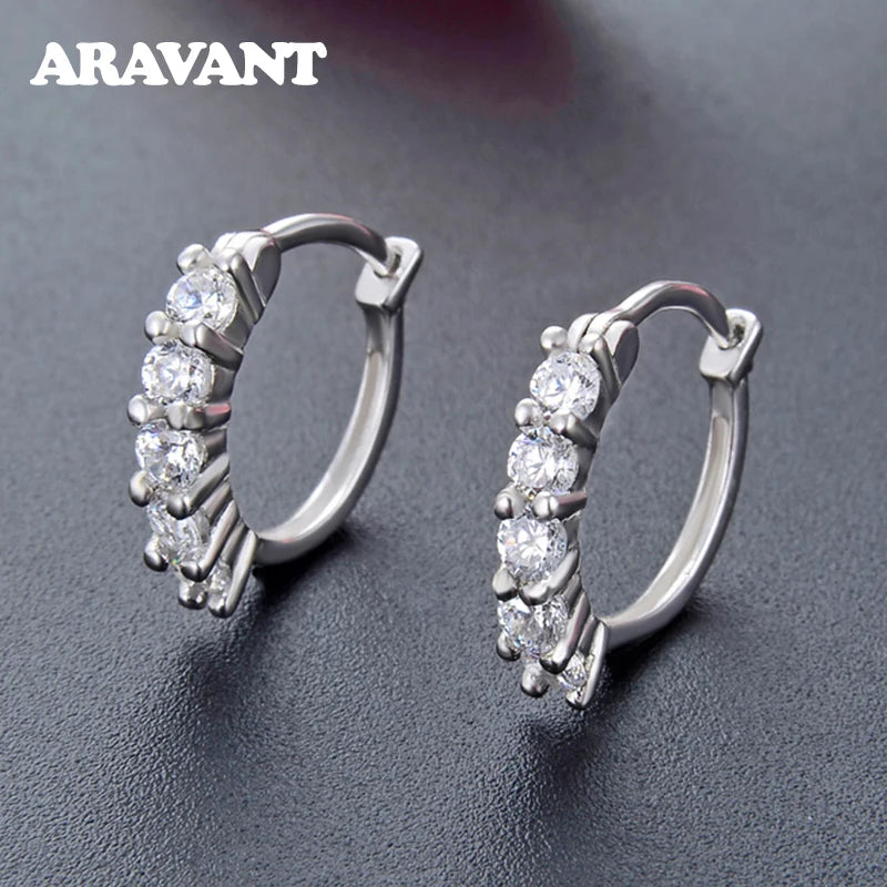 925 Silver CZ Hoop Earrings Women Silver Jewelry