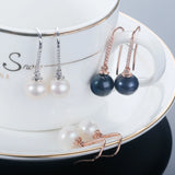 925 Silver CZ Round Pearl Drop Earrings