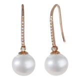 925 Silver CZ Round Pearl Drop Earrings