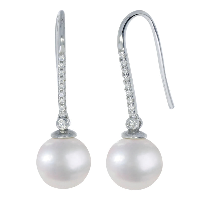 925 Silver CZ Round Pearl Drop Earrings