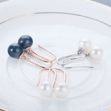 925 Silver CZ Round Pearl Drop Earrings