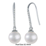 925 Silver CZ Round Pearl Drop Earrings