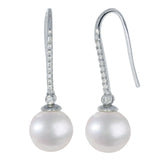 925 Silver CZ Round Pearl Drop Earrings
