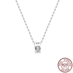 925 Silver CZ Pendant Necklace Women Jewelry Cylinder Shape