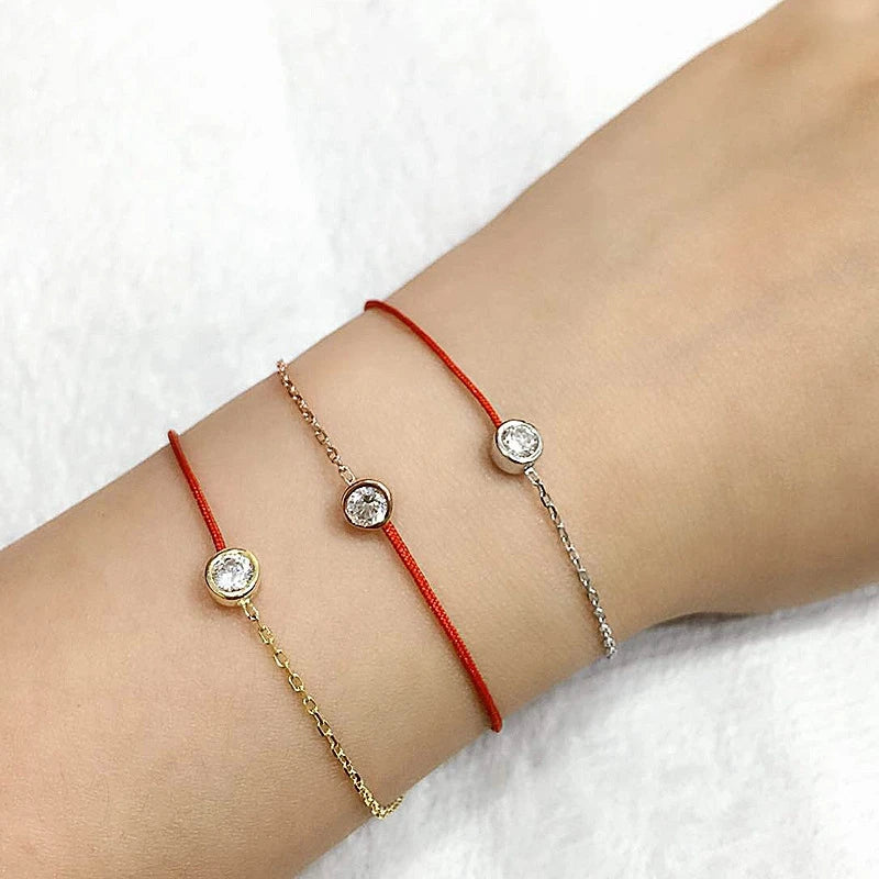 925 Silver CZ Red Line Lucky Bracelet for Women Half Chain Plated