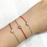 925 Silver CZ Red Line Lucky Bracelet for Women Half Chain Plated
