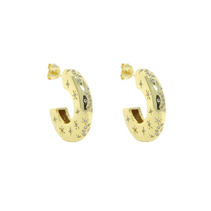 925 Silver CZ Star Moon Hoop Earrings Women Jewelry