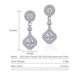 925 Silver CZ Geometric Drop Earrings for Women