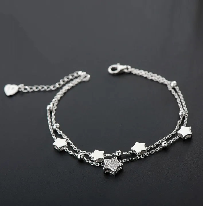 925 Silver Cuff Six Lucky Star Bracelets for Women