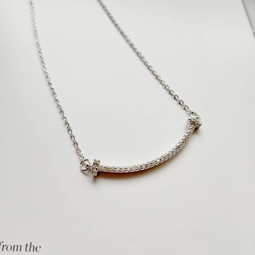 925 Silver CZ Bar Necklace Modern Layered Geometric Jewelry