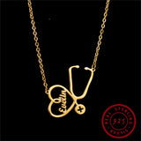 Personalized Love Heart Name Necklace with Stethoscope & Birthstone
