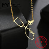 Personalized Love Heart Name Necklace with Stethoscope & Birthstone