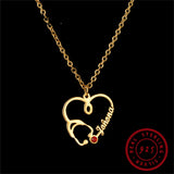 Personalized Love Heart Name Necklace with Stethoscope & Birthstone