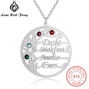 925 Silver Name Necklace Tree of Life Personalized Birthstone