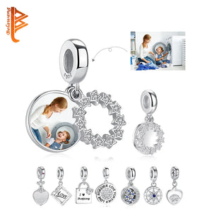 925 Silver Photo Beads Crystal Star Pendant Charms for Bracelet
