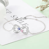925 Silver Infinity Bracelet w/ Heart Birthstone Engrave Name - BA102974