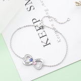 925 Silver Infinity Bracelet w/ Heart Birthstone Engrave Name - BA102974
