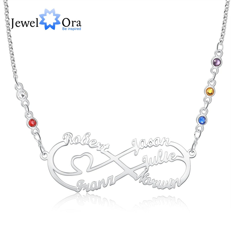 925 Silver Infinity Nameplate Necklace Personalized 2-8 Birthstone Pendant