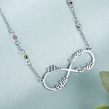 925 Silver Infinity Nameplate Necklace Personalized 2-8 Birthstone Pendant