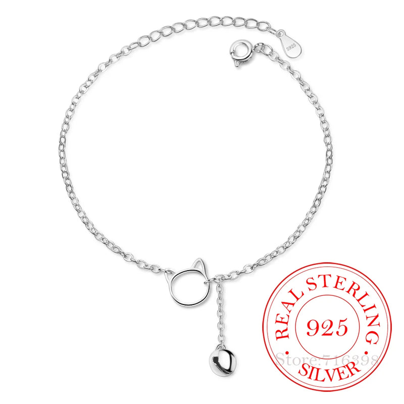 925 Silver Cut Cat Charm Bracelet Women Girls Wedding Gift