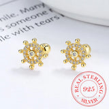 925 Silver Anchor Crystal Stud Earrings for Women Kids Party Jewelry Gift