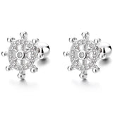925 Silver Anchor Crystal Stud Earrings for Women Kids Party Jewelry Gift