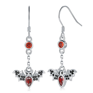 Sterling Silver Bat Dangle Earrings Halloween Jewelry